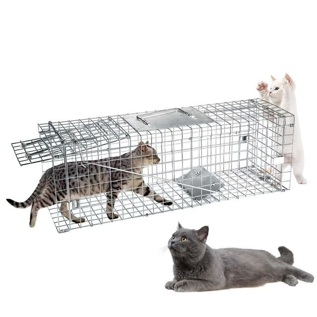 Cat Trap for Stray Cats 32"x13"x11" Animal Trap Live Traps for Cats Raccoons Opossums Skunks