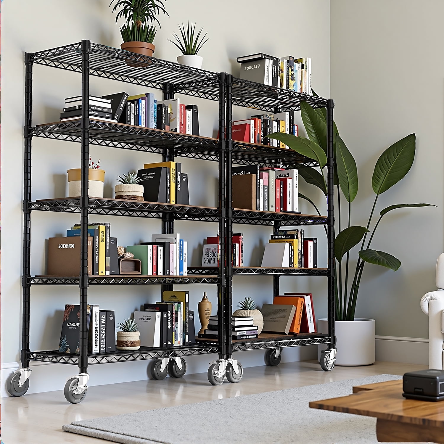 5-Shelf Storage Shelves, Wire Shelving Heavy Duty Metal Storage Shelving Unit Adjustable Garage Shelving Rack Pantry Kitchen (Black, 5 Tier, 17.7" D x 47.2" W x 75.6" H)