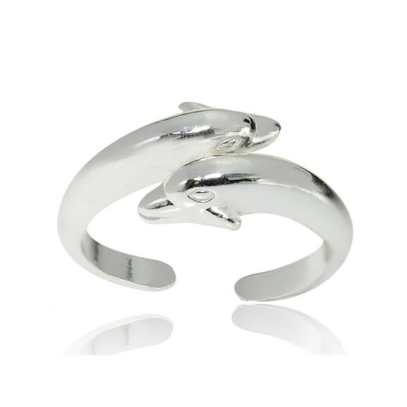 Sterling Silver Polished Twin Dolphins Toe Ring