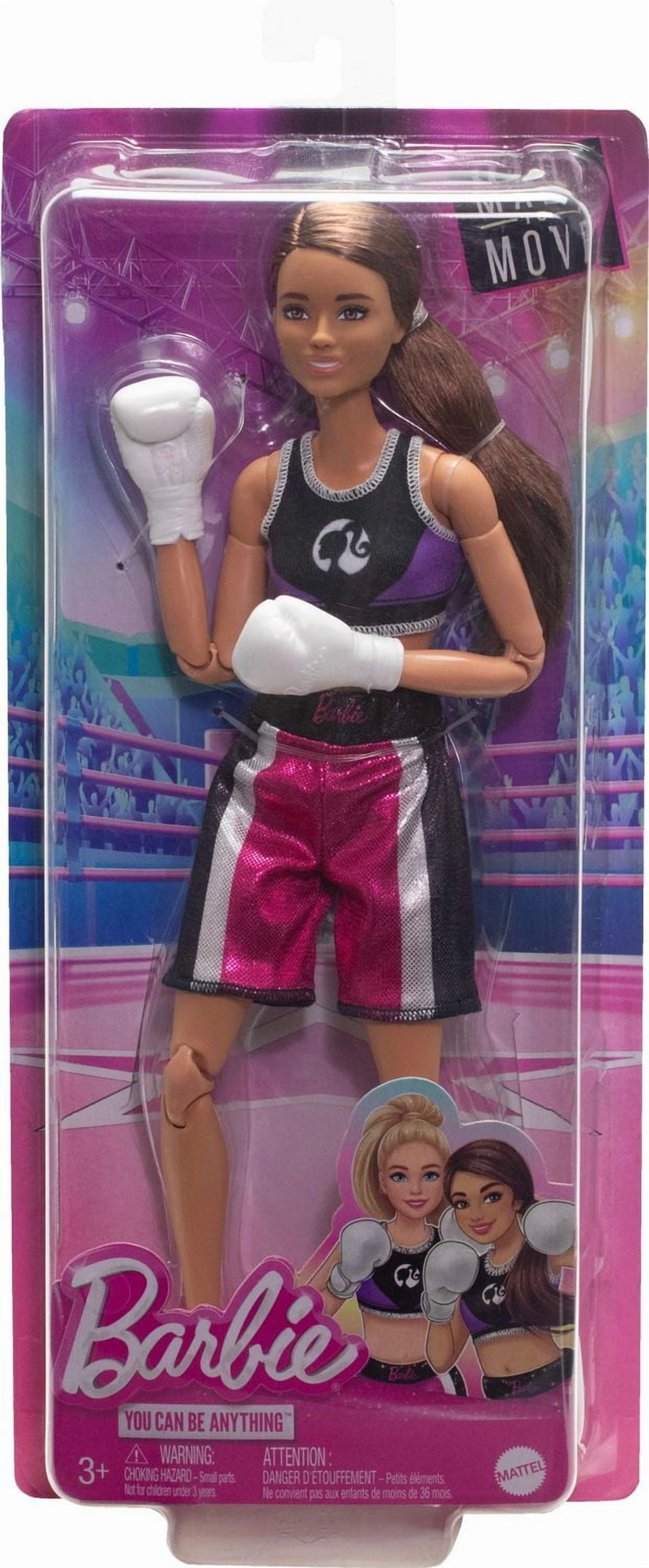 Barbie Made to Move Boxer Doll & Accessories, Brunette Doll Wearing Uniform with Boxing Gloves