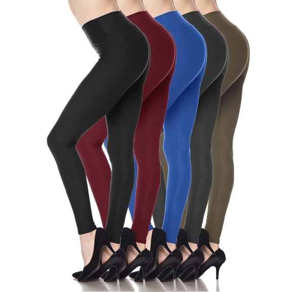 Kuda Moda 5-Pack Women 3 inch wide waistband Full Length Ankle Legging Pants Yoga Sports Leggings