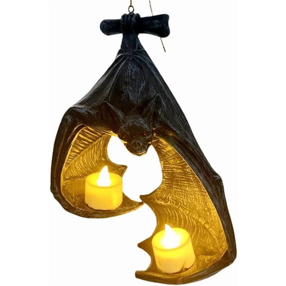 Halloween Bat Shaped Candlestick Resin | Hanging Garden Statue | Sculptures Crafts Candle Holder - for Patio Porch Garden Decoration (Bat candle)