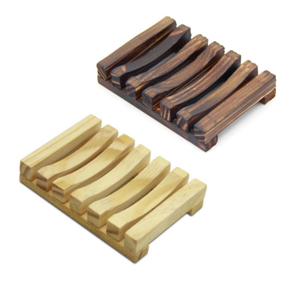 5 Pcs Home Kitchen Bathroom Natural Wooden Soap Tray Rack Wood Slats Slot Design 
