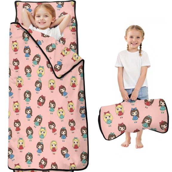 Princess and Girl Pink Pattern Teens Toddler Nap Mat with Pillow, Sleeping Mat Bag for Preschool Daycare 59"x22"