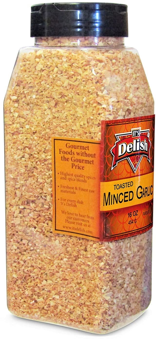 Toasted Minced Garlic by Its Delish, 16 Oz Large Jar  Premium Fresh Dry Roasted Chopped Garlic for Cooking, Baking, Topping  No Preservatives, No Artificial Flavor Added, Certified Kosher