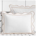 thumbnail image 3 of 400TC Cotton Scallop Embroidery & Border Sateen Solid Duvet Cover set Full/Queen 88"x88" 1 Duvet cover and 20"×30" 2 Pillow sham, Taupe Scallop and Border, 3 of 5