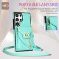 thumbnail image 2 of Dteck for Samsung Galaxy S23 Ultra Zipper Pocket Case, Flip PU Leather Wallet Crossbody Shoulder Strap Lanyard Case with Credit Card Holder Women RFID Blocking Protective Purse Cover, mint, 2 of 6