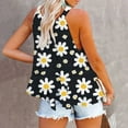 thumbnail image 4 of Wycnly Womens Tank Tops Beach Flowy Pleated Swing Ruffle Hem off Shoulder Strap Vest Summer Fashion Sunflower Print Halter Sleeveless Shirts Blouse Black m, 4 of 5