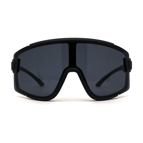 Mens Exposed Lens Oversize Shield Sport Plastic Sunglasses Black