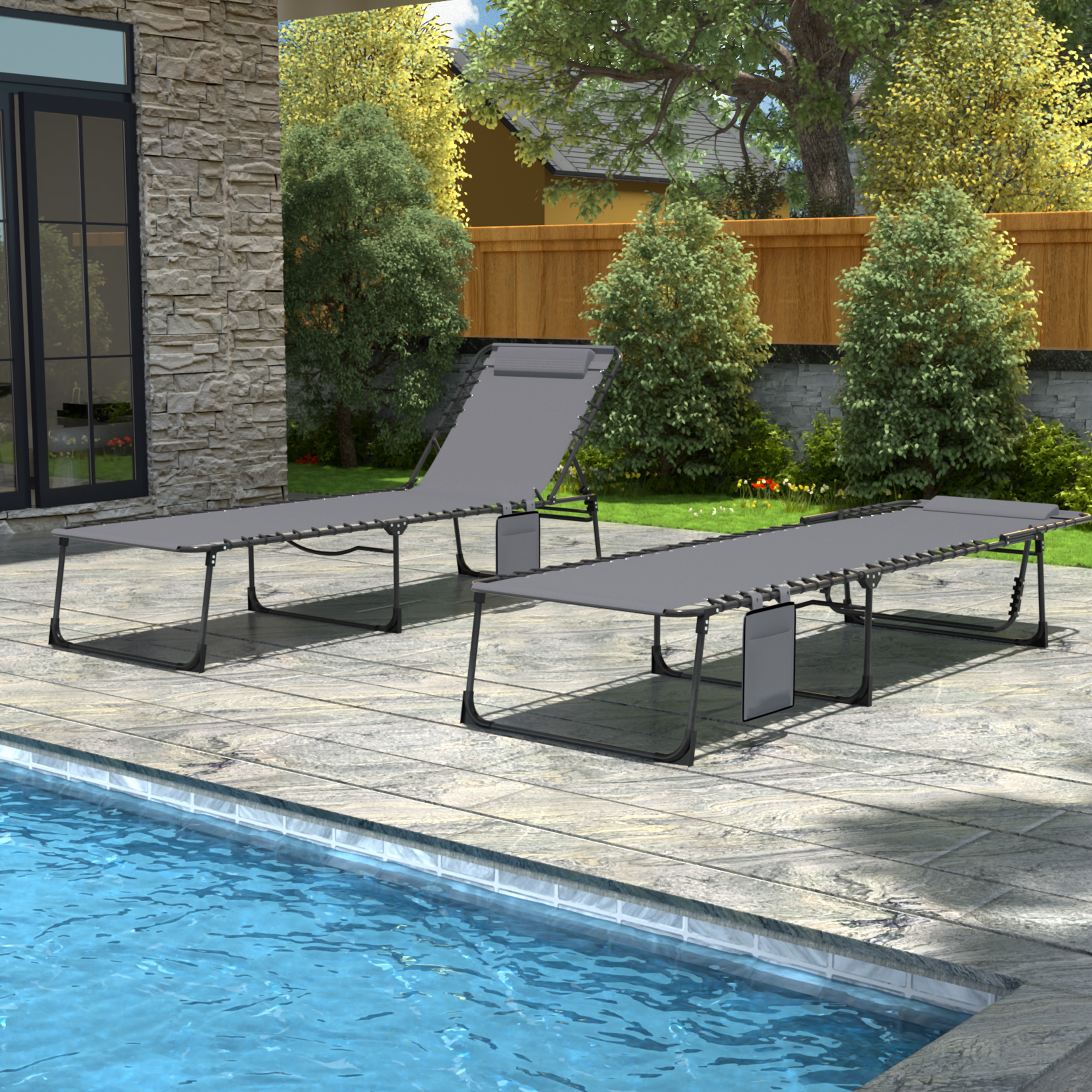 VEIKOUS  4-Fold Outdoor Chaise Lounge Chair for Patio with Detachable Pocket and Pillow, Grey