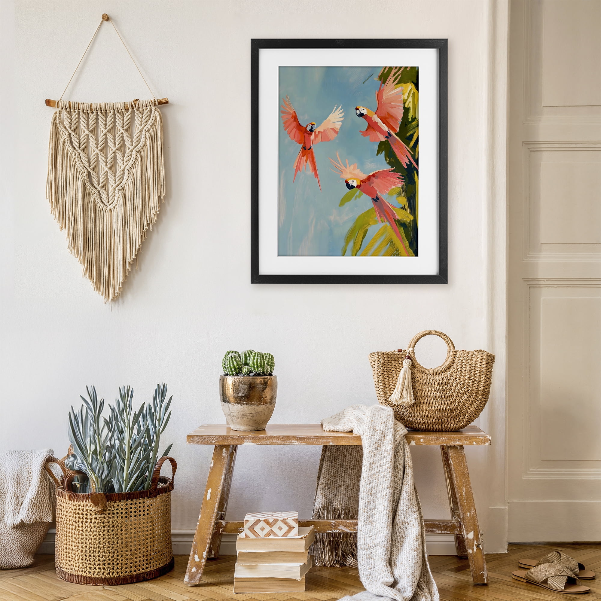 Stupell Industries Botanical Parrots in Flight Black Framed Print Under Glass, design by The Prints Vibe