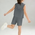 thumbnail image 3 of Rvasteizo Toddler Summer Outfits Letter Print Sleeveless Hooded Top and Shorts Trendy Cool Sport 2 Piece Set for Boys Girls 4-14 Years, 3 of 3