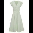 thumbnail image 2 of Vestido con Cuello en V y Mangas Abullonadas Verde M, 2 of 10