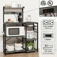 thumbnail image 2 of 4 Tiers Bakers Rack with Power Outlets, Coffee Bar Table with 6 Hooks, Wood Microwave Stand with Wire Basket, Kitchen Storage Shelf, Kitchen Rack in Grey, 2 of 6