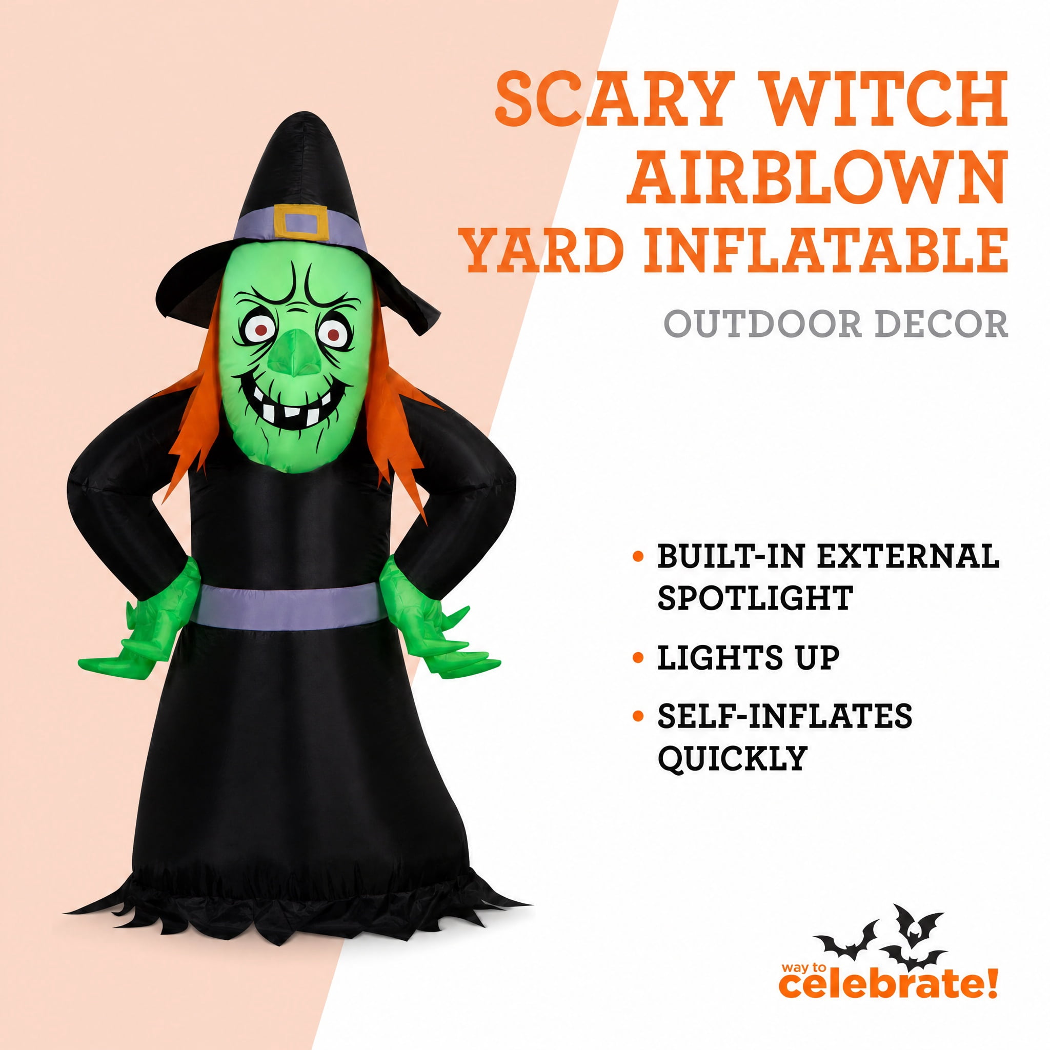 Scary Witch Airblown Yard Inflatable, Multicolor, 4', Halloween by Way To Celebrate
