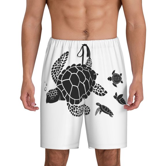 Naloa Family Of Sea Turtles Men's Short Pajama Pants, Lounge Comfort Shorts with Elasticized Waistband and Side Pockets - Small