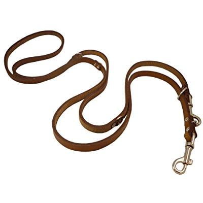 - 6-way european multifunctional leather dog leash, adjustable schutzhund lead brown 41-78 long, 1/2 wide (12 mm)