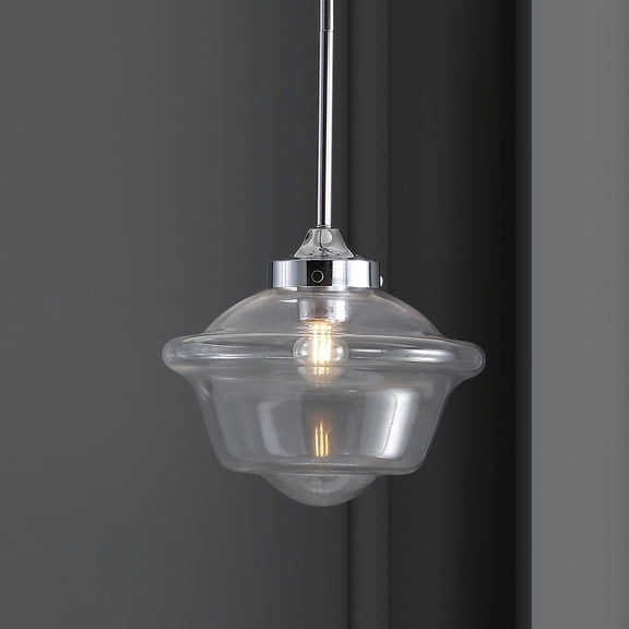 JONATHAN Y Kurtz 9.5" Adjustable Drop Metal/Glass LED Pendant, Chrome