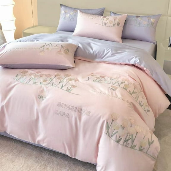 Queen Cotton Duvet Cover Set 3Pcs Embroidery Comforter Cover 2 Pillowcases