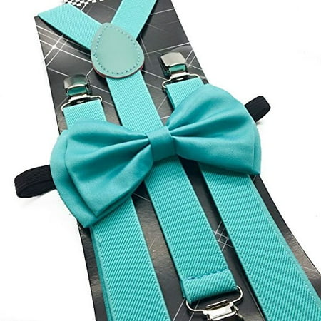 Fashion Wedding Teal Mint Blue Bow Tie & Suspender Set Adjustable Tuxedo Prom
