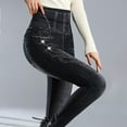 thumbnail image 4 of LINGLANG Lined Leggings Women Tights Velvet Encrusted Elastic Waist High Elastic Tight Fitting Imitation Denim Pocket High Waist Thick Thermal Winter Warm Workout Yoga Pants, 4 of 4