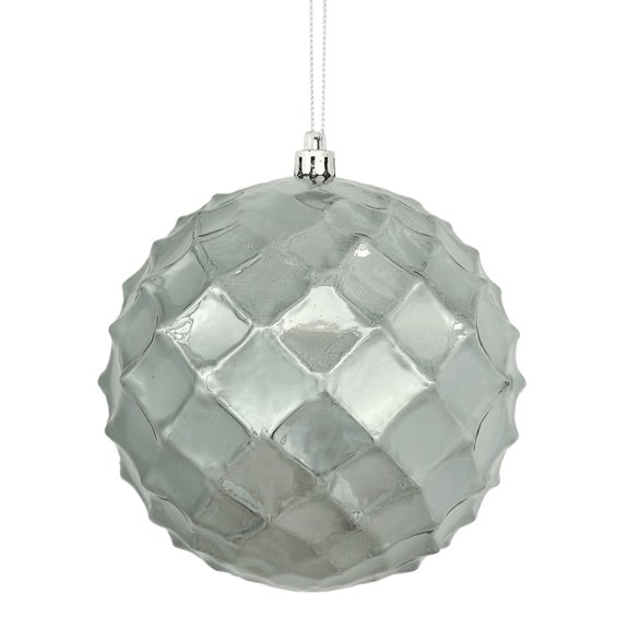 Vickerman 4.75" Pewter Shiny Diamond Bauble Ornament, 4 per Bag