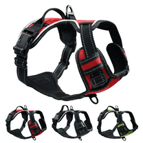 Reflective Dog Harness - No Pull Adjustable Pet Vest with Reflective Strips Easy Control Handle and Breathable Mesh for Small Medium and Large Dogs - Medium,Red