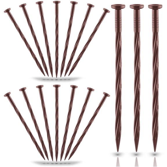 40-Pack 8-Inch Plastic Landscape Edging Anchoring Stakes, Spiral Landscape Anchoring Spikes for Paver Edging, Weed Barrier, Artificial Turf Nails & More (Fits Dimex EasyFlex Proflex) (40, Brown)