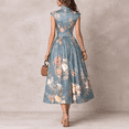 thumbnail image 4 of KLHDSF Elegant Dresses For Women Sleeveless Floral Print High Waist Flared Midi Summer Dress Light Blue S, 4 of 5