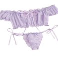 thumbnail image 1 of Womens Bra Tong Lingerie Tie Ruffle Trim Dobby Mesh Homewear, 1 of 5