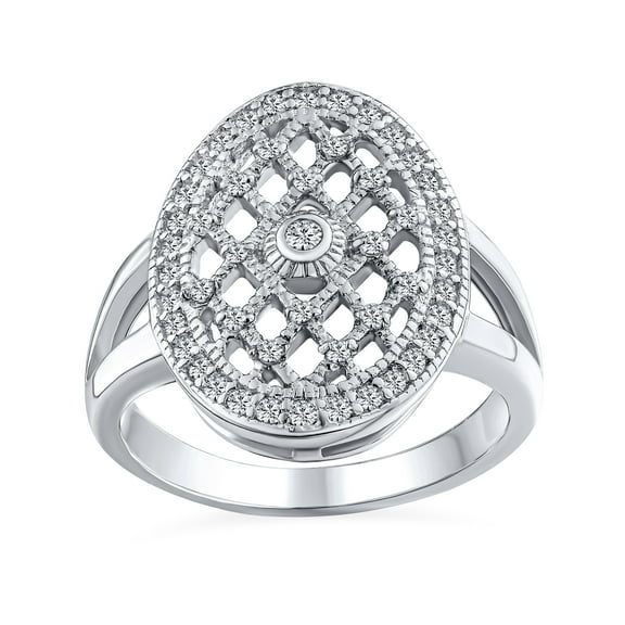 Bling Jewelry Womens Art Deco Statement Ring Large Oval Pave CZ on Silver