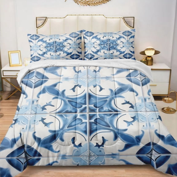 Quilted Comforter Duvet, All Season Duvet, Soft Bedding 3 Set, 1 Duvet Comforter & 2 Pillow Case, Mineral Blue, Twin