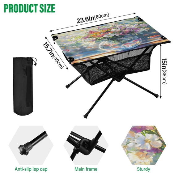 BZSMCE Camping Tables Simple Folding Table Sunlit Aquatic Haven Pattern Size:23.6*15.7in