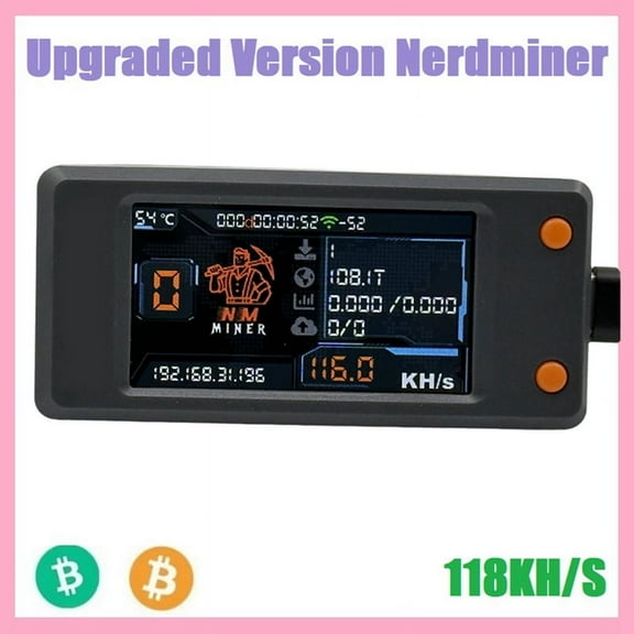 Upgrade Nerdminer 118KH/S BTC Solo Lottery Miner with 1.91inch Color Screen Bitcoin BTC Miner Nerd Miner