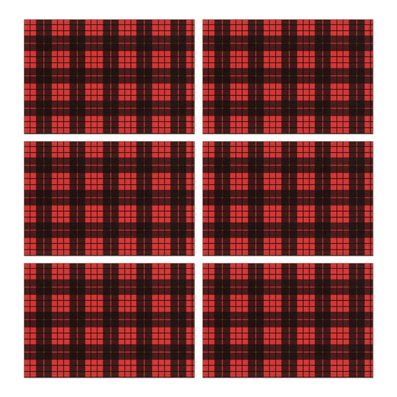 Holiday Placemats Set of 6, 12x17 Inch Christmas Watercolor Design - Washable Vinyl Table Mats for Thanksgiving Christmas Dining Decor