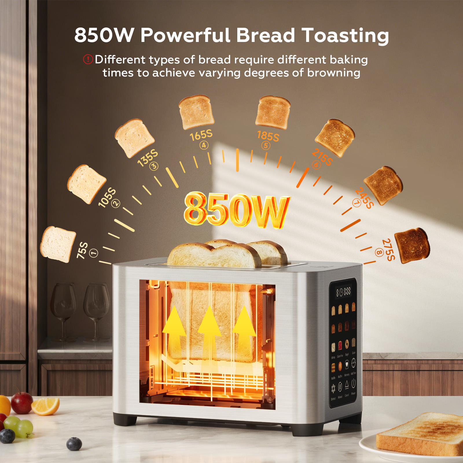 Patbrela 2-Slice Stainless Steel Toaster with LED Touch photo 3