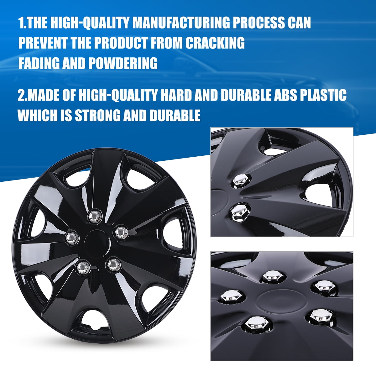 4Pcs Set 14inch Universal Wheel Rim Cover Hubcaps Replacement (Only Fit for Iron Hub), PP Material Snap On Car Truck SUV Hub Cap (Black Lacquer)