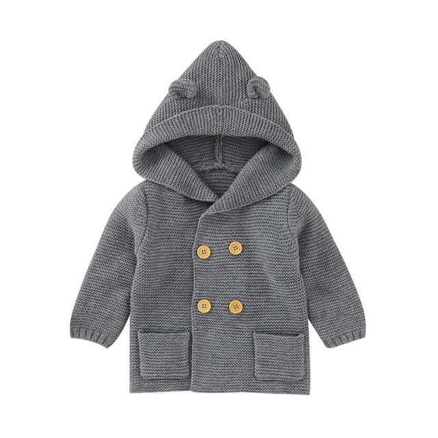 Suéter Para Niños Pequeños, Bebés, Niños Y Niñas, Color Sólido, Lindas Orejas, Tops De Punto, Abrigo Cálido, Ropa Gris Odeerbi LM103-8080
