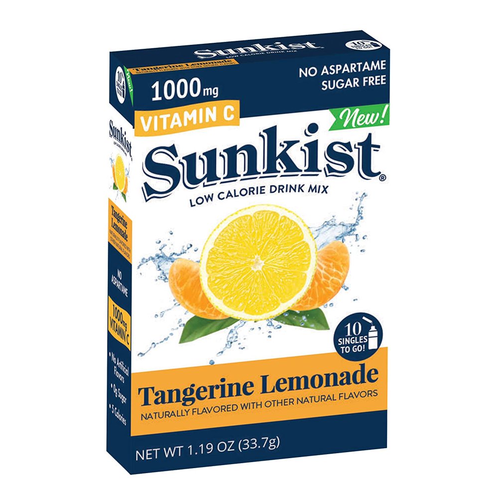 Sunkist Tangerine Lemonade 10 Singles To Go Drink Mix, 1.19 OZ, Pack of