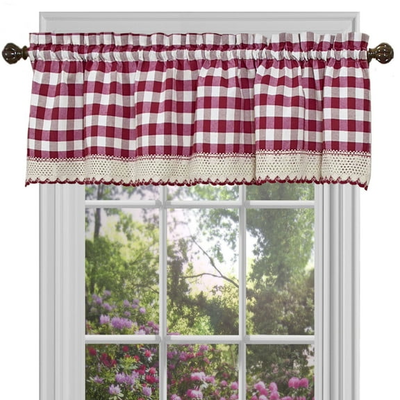 Traditional Elegance Buffalo Check Window Curtain Valance - 58x14 - Burgundy