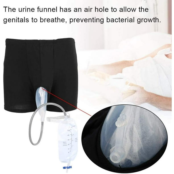 ShenMo Urine collection bag, reusable silicone male urine funnel pee  holder, portable urine bag incontinence underwear pure cotton for men 