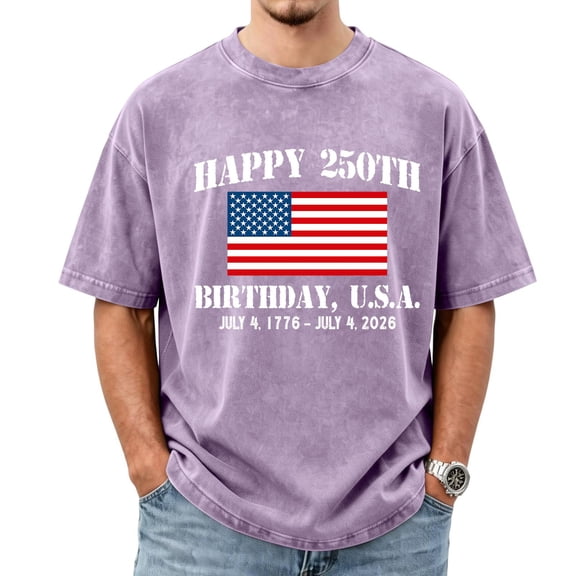 Havenx Casual American 250th Anniversary T-Shirt for Men American Flag Design Crewneck Shirts Short Sleeve Graphic Tshirts 250 Years Of Freedom 4th Of July Tees,Purple L