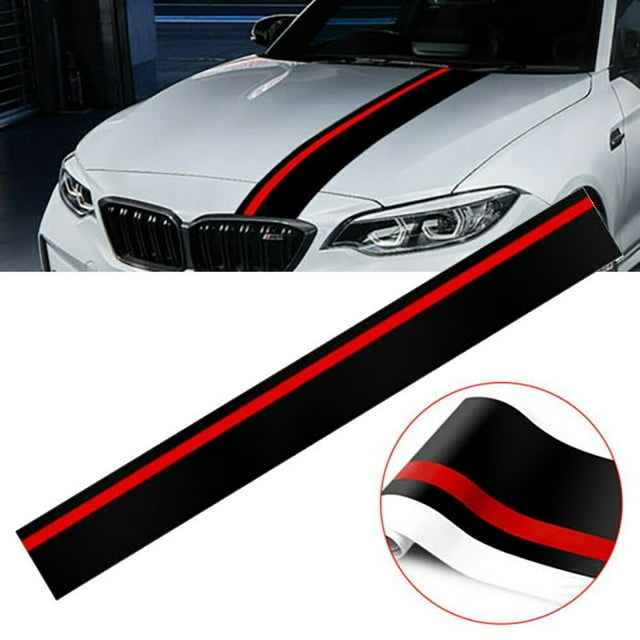 Lefu Mat Noir avec Rouge Rally Stripes Racing Trim Voiture Carrosserie Capot avant Autocollant