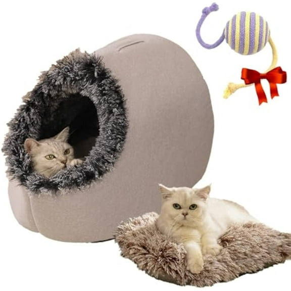Winter Warm Pet Cave Bed, Self-Warming Cat Bed for Indoor Cats and Small Dogs, Enclosed Hooded Dog Bed with Removable Cushion, Portable Washable Pet Nest