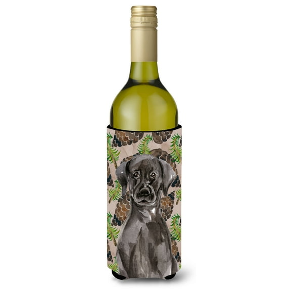 Carolines Treasures BB9573LITERK Black Labrador Pine Cones Wine Bottle Beverge Insulator Hugger  Wine Bottle multicolor