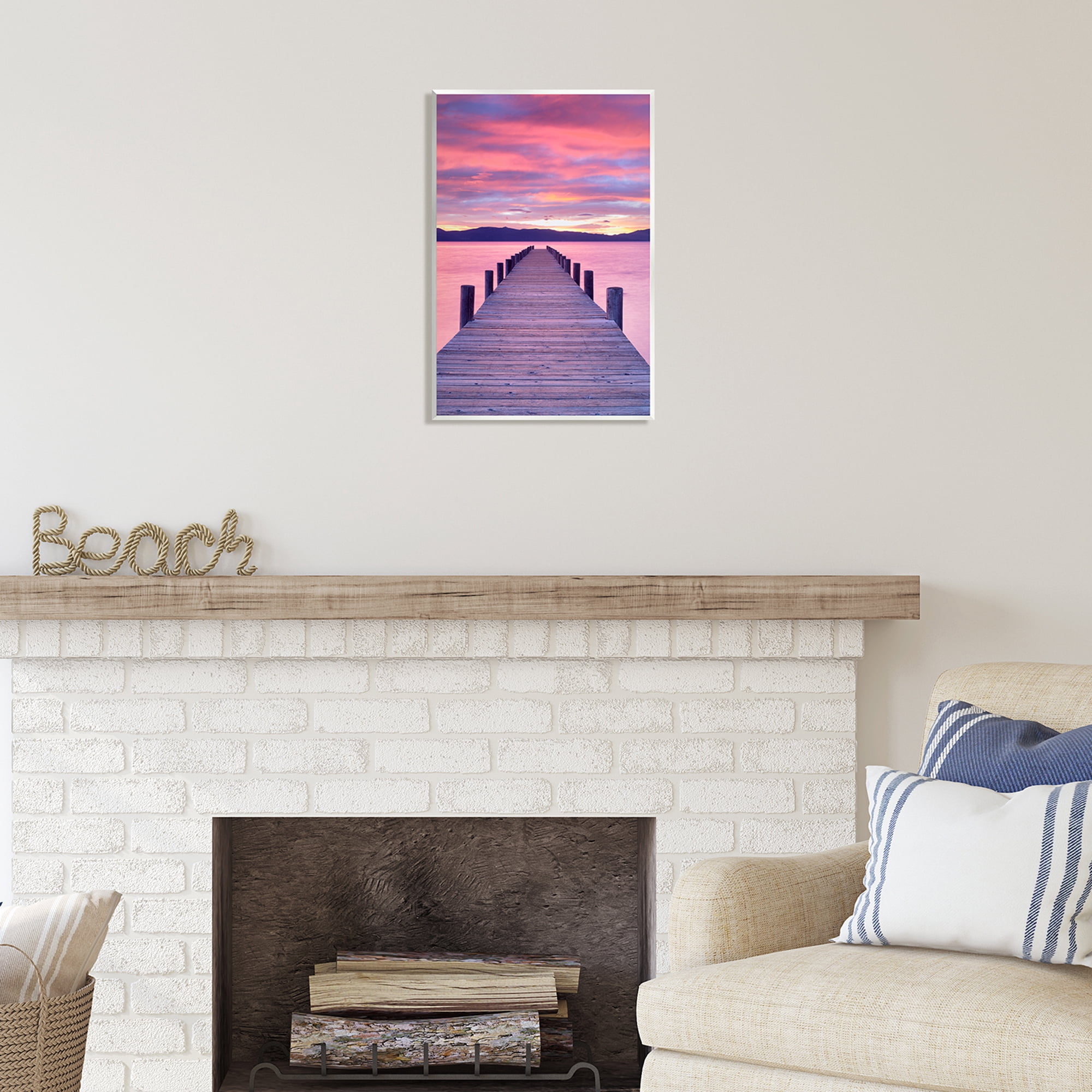 Stupell Industries Vivid Sunset Dock Coastal View Coastal Photography Unframed Art Print Wall Art