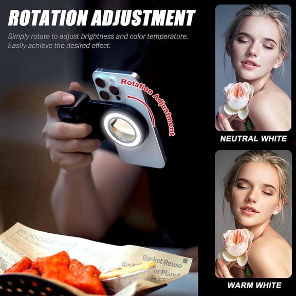 Magnetic Bluetooth Camera Grip for Smartphone, Portable Wireless Remote Shutter Handle for iPhone & Android, Foldable Handheld Selfie Grip for Photography & Vlogging, Black.