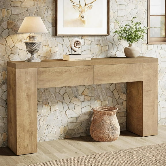 Tribesigns 63-Inch Wooden Console Table with 2 Hidden Drawers, Rustic Sofa Table, Easy Assembly