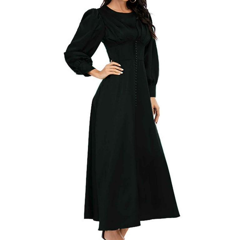 Sentmoon Womens Maxi Dress Long Sleeve Crew Neck Dresses for Women 2025  Wedding Guest Button up Solid Color Loose Womens Tops Dressy Casual  Streetwear for Weekend Brunch S - Walmart.com