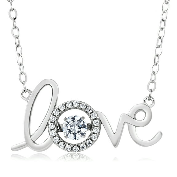 Gem Stone King 925 Sterling Silver CZ Simulated Diamond Dancing I Love You Pendant Necklace for Women (0.55 Cttw, Round 4MM, with 18 inch Chain)